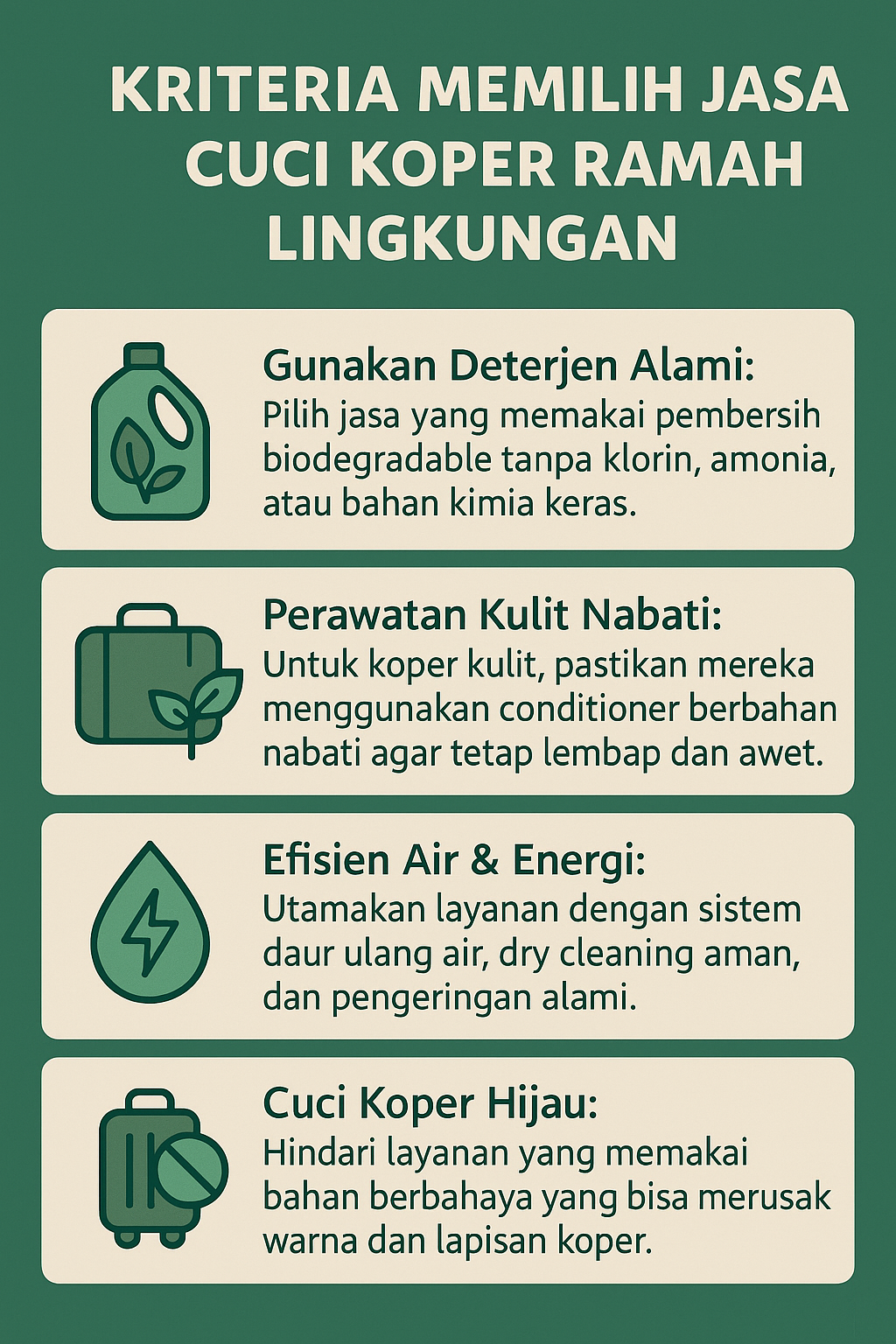 ChatGPT said: Kriteria Memilih Jasa Cuci Koper Ramah Lingkungan