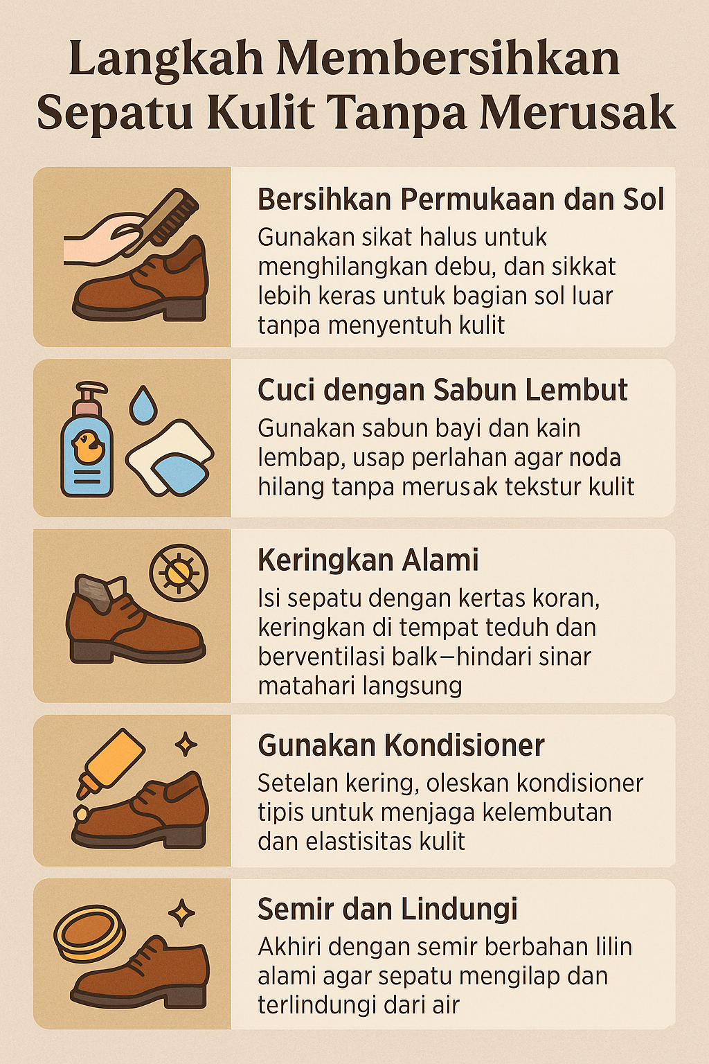Langkah Membersihkan Sepatu Kulit Tanpa Merusak