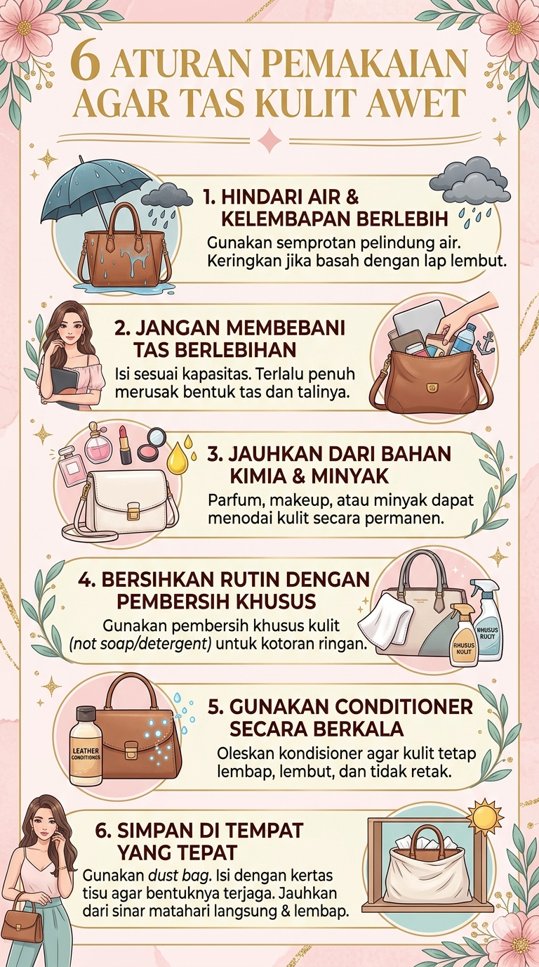 Infografik : 6 Aturan Pemakaian agar Tas Kulit Awet