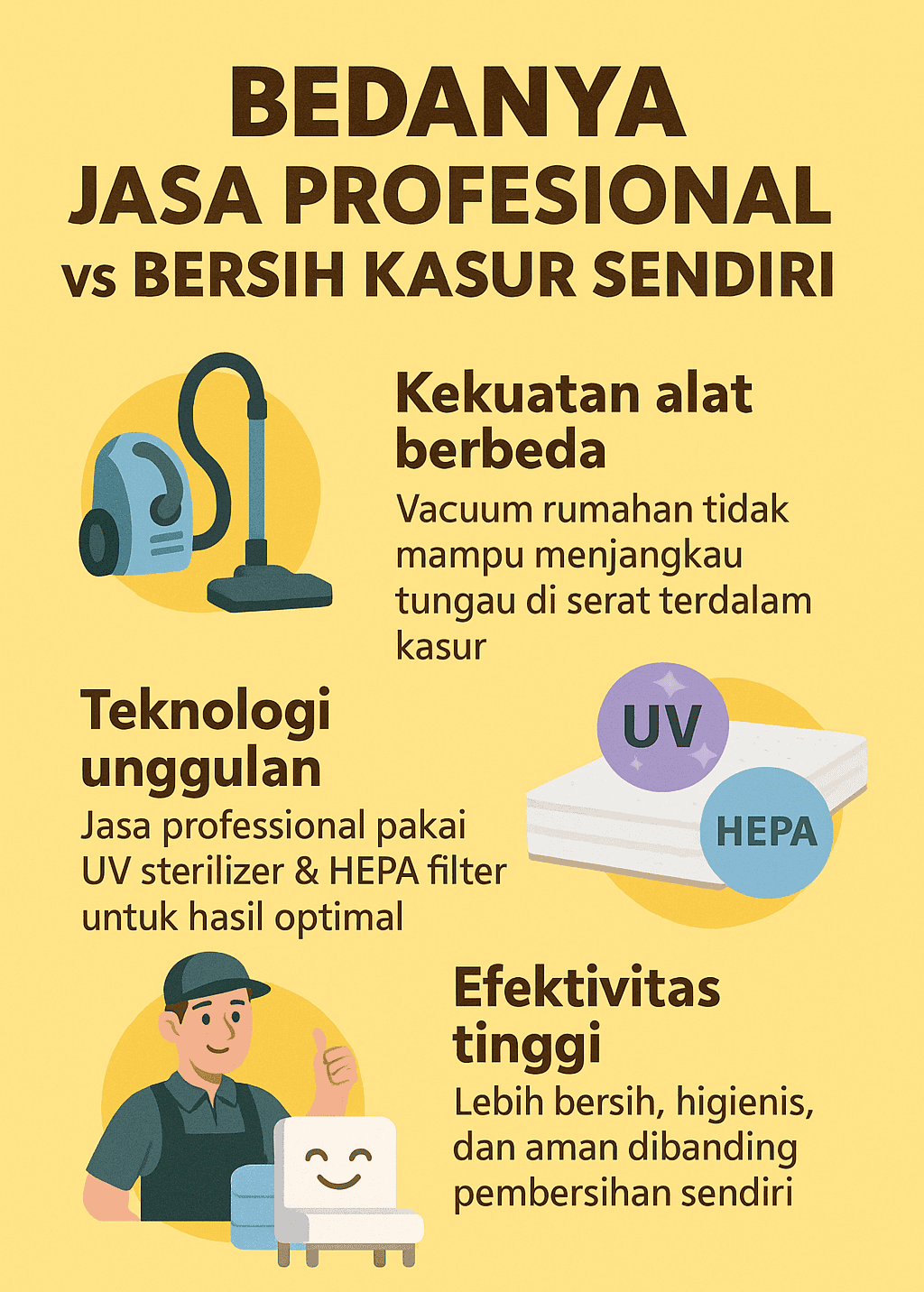 Infografik: Bedanya Jasa Profesional Vs Bersih Kasur Sendiri