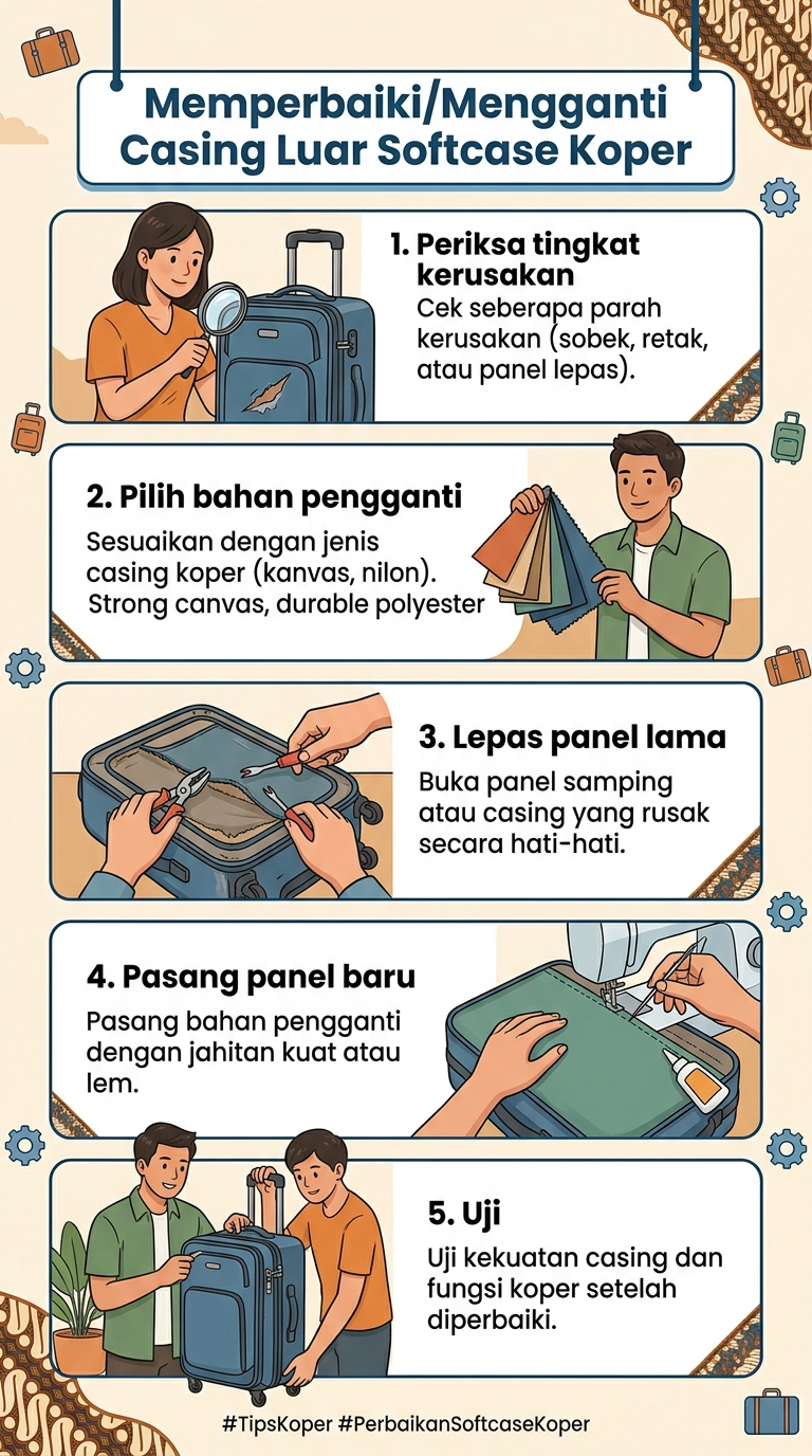 Inforafik : Memperbaiki/Mengganti Casing Luar Softcase Koper