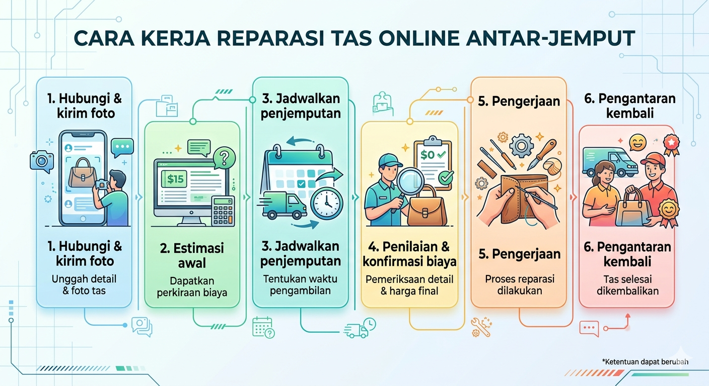 Infografik : Cara Kerja Reparasi Tas Online Antar-Jemput