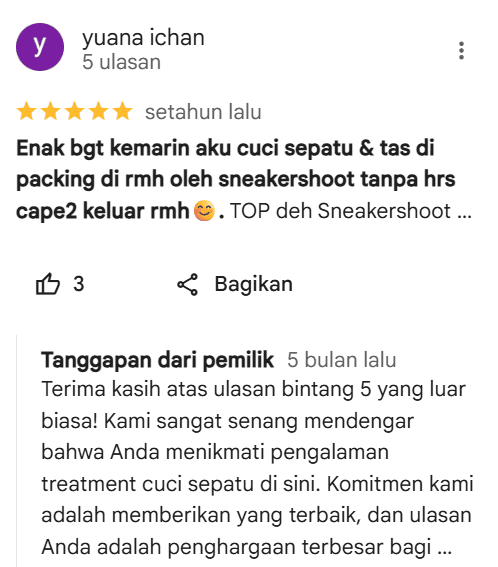 Ulasan pelanggan laundry tas di sneakershoot