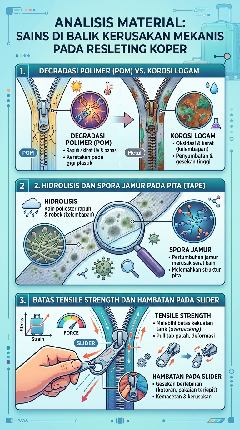 Infografik :Analisis Material: Sains di Balik Kerusakan Mekanis Resleting Koper
