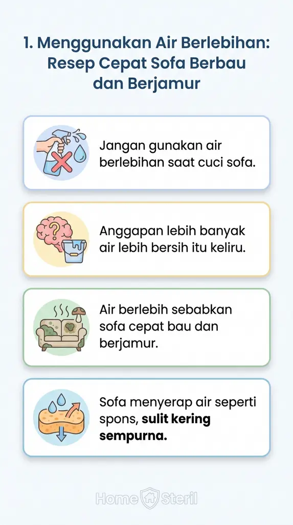 1. Menggunakan Air Berlebihan: Resep Cepat Sofa Berbau dan Berjamur