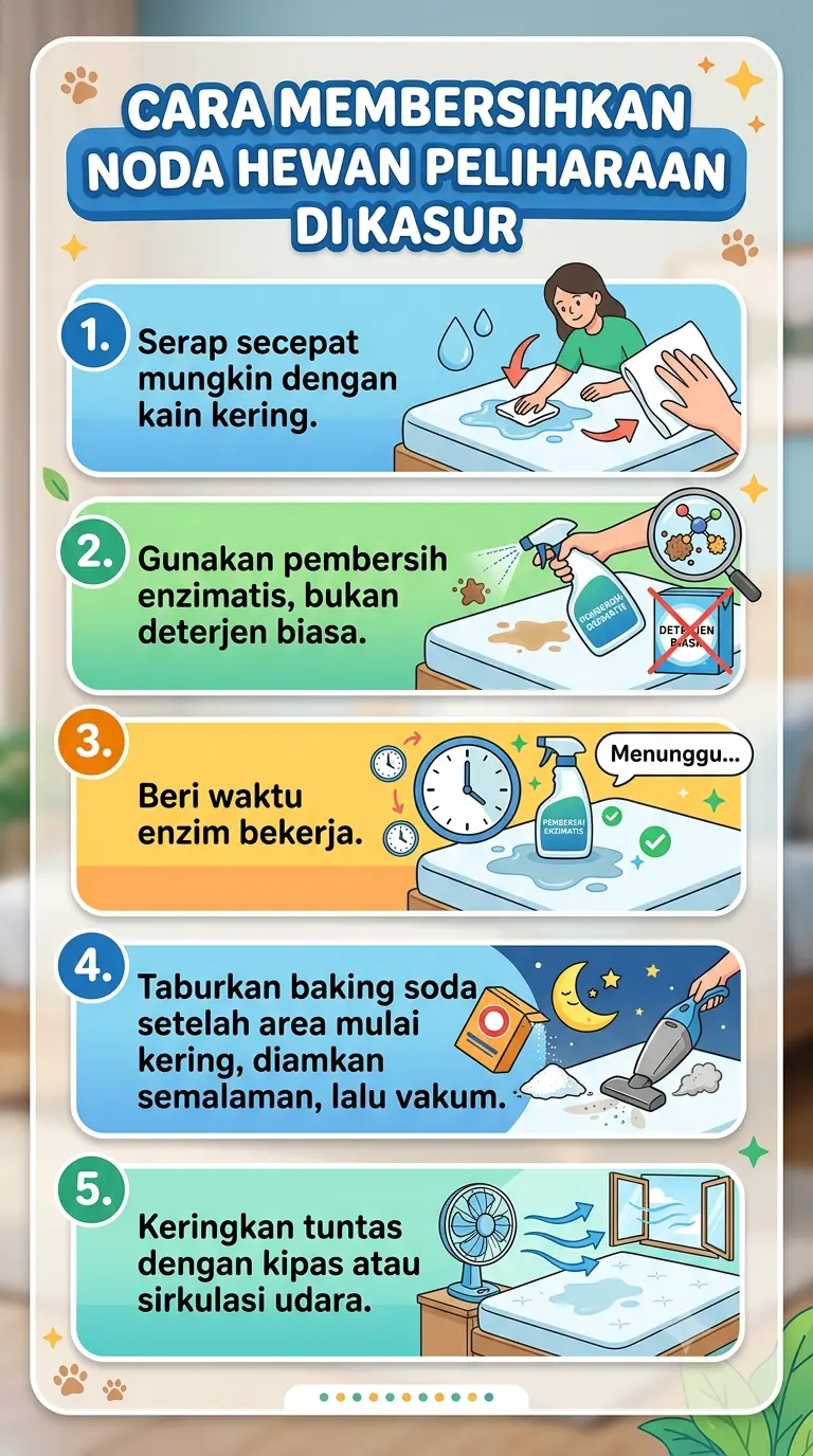 Infografik : Cara membersihkan noda hewan peliharaan di kasur