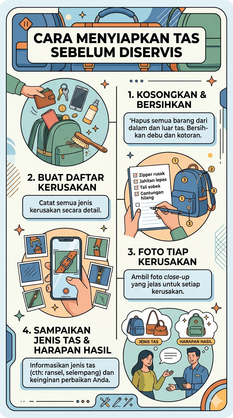 Infografik : Cara menyiapkan tas sebelum diservis