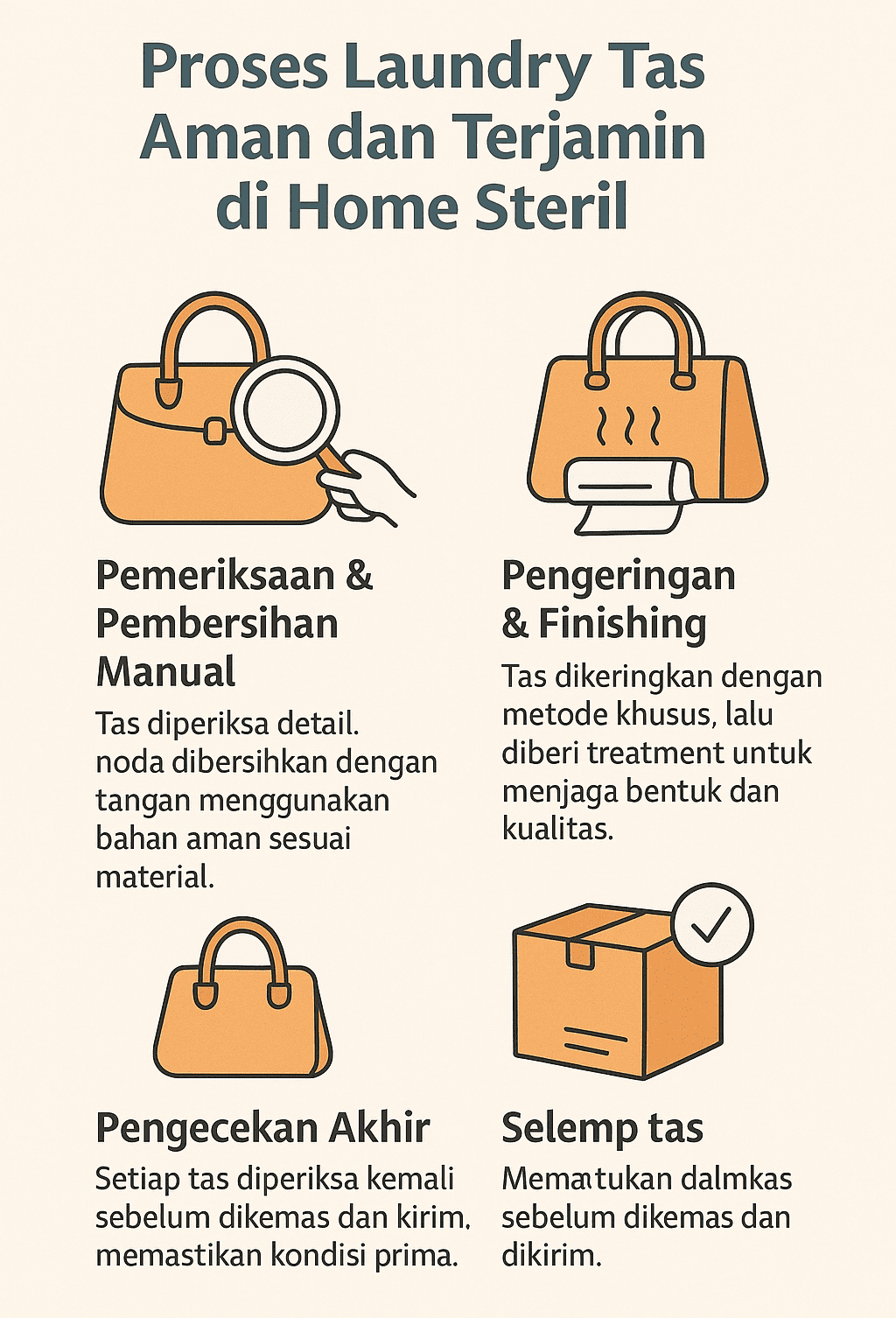 Infografik: Proses Laundry Tas Aman dan Terjamin di Home Steril