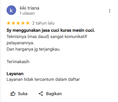 Review Pelanggan Cuci Kuras Mesin Cuci di Home Steril