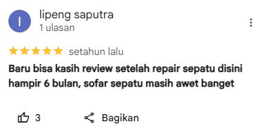 Ulasan Pelanggan Reparasi Sepatu Kulit di Sneakershoot