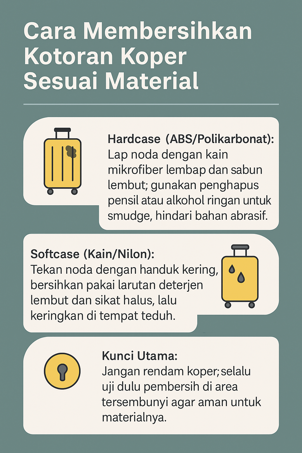 Cara Membersihkan Kotoran Koper Sesuai Material