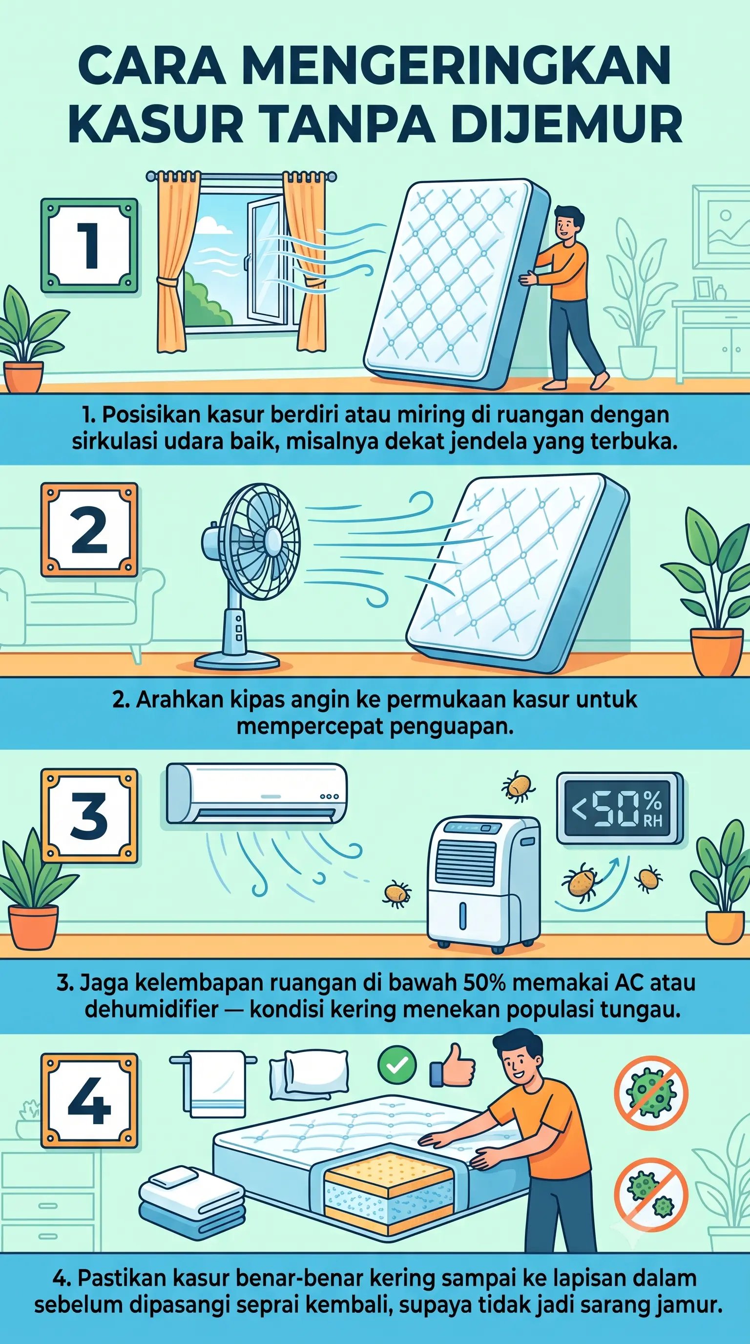 Infografik : Cara mengeringkan kasur tanpa dijemur