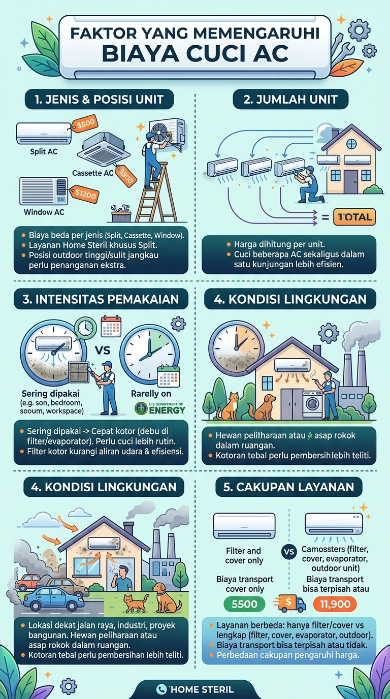 Infografik : Faktor Yang Memperngaruhi BIaya Cuci AC
