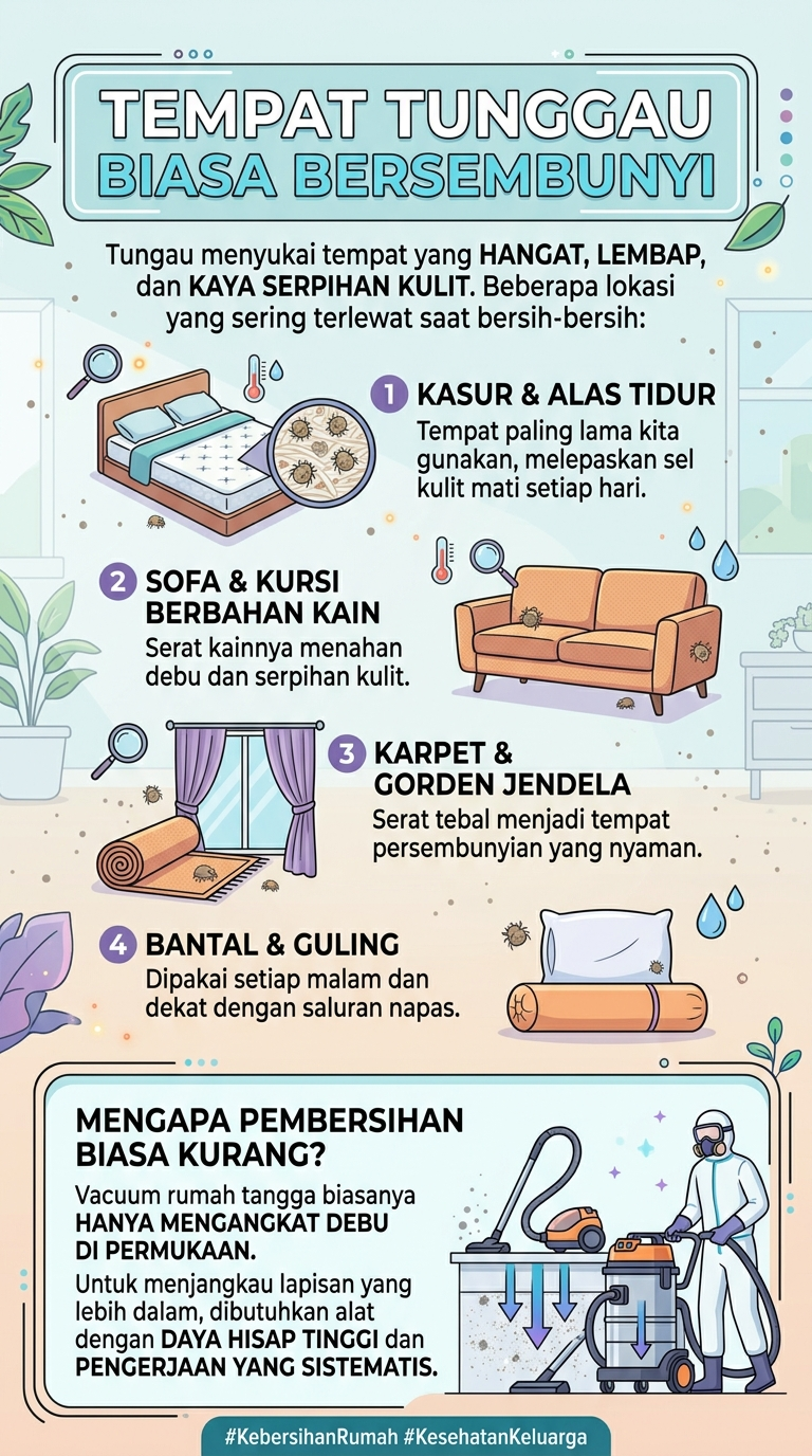 Infografik : Tempat Tungau  Biasa Bersembunyi