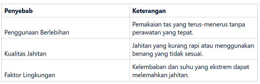 Penyebab Kerusakan Jahitan pada Tas Kulit