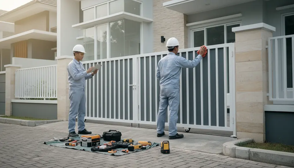 Proses Pemasangan Pagar Gerbang Lipat Otomatis oleh Home Steril