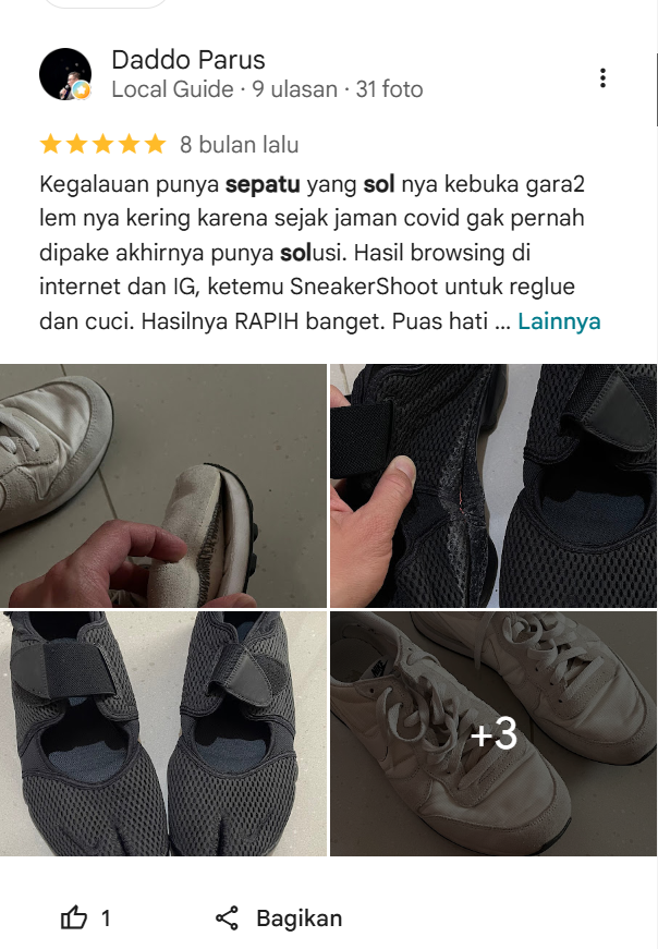Rating Pelanggan yang Reparasi Sepatu di Sneakershoot