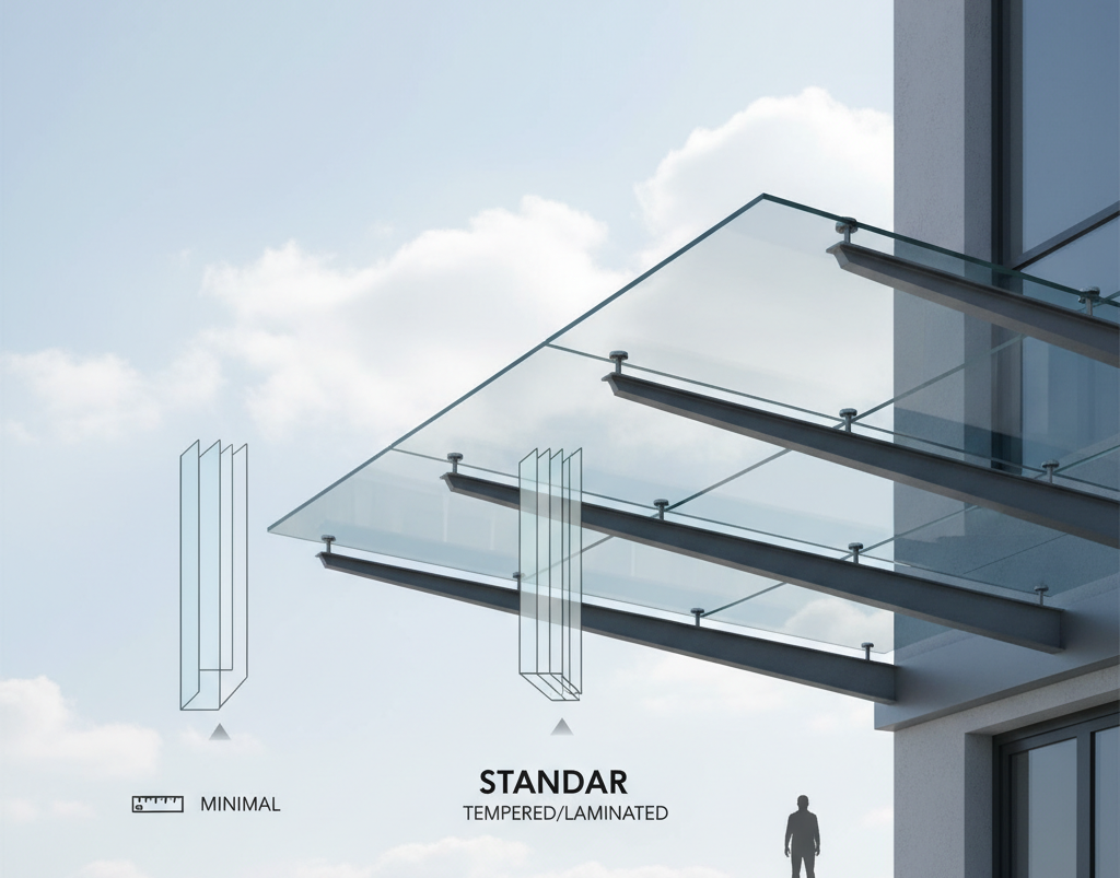 Ketebalan Kaca Kanopi Minimal dan Standar Tempered/Laminated
