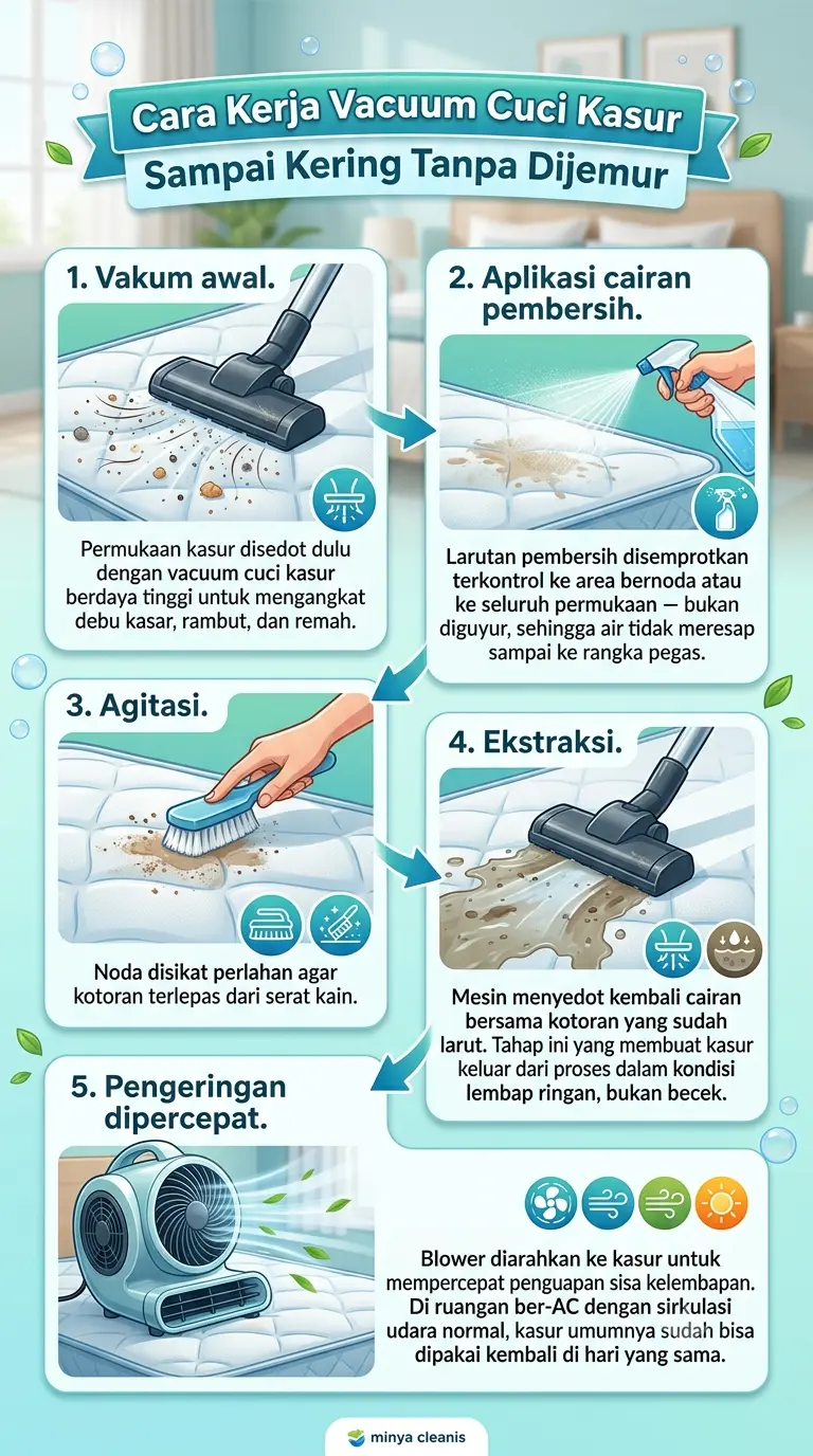 Infografik : Cara Kerja Vacuum Cuci Kasur Sampai Kering Tanpa Dijemur