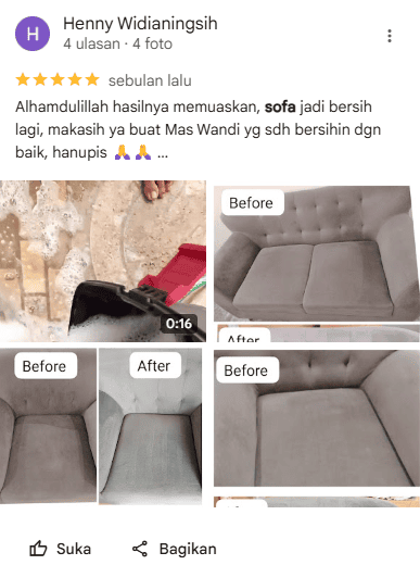 Review Pelanggan Cuci Sofa di Home Steril
