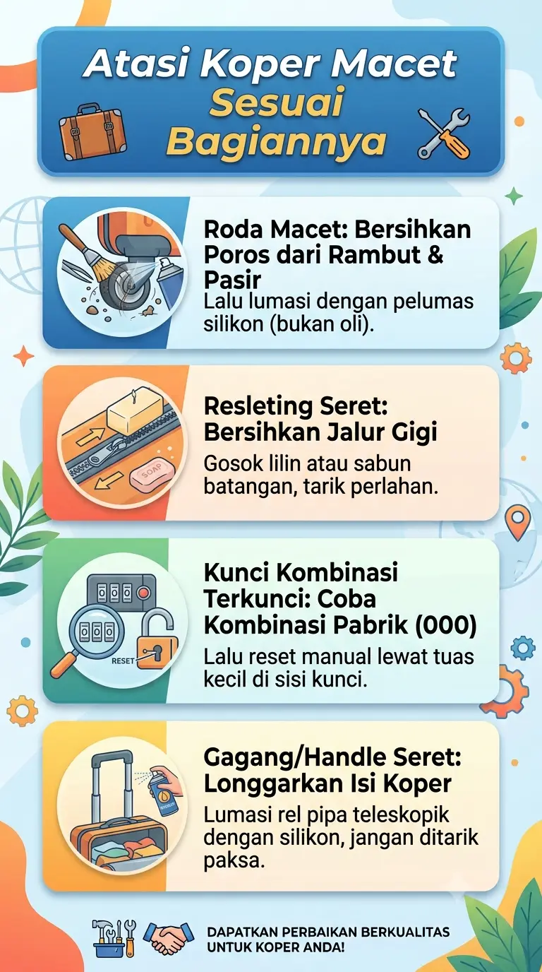 Infografik :Atasi Koper Macet Sesuai Bagiannya