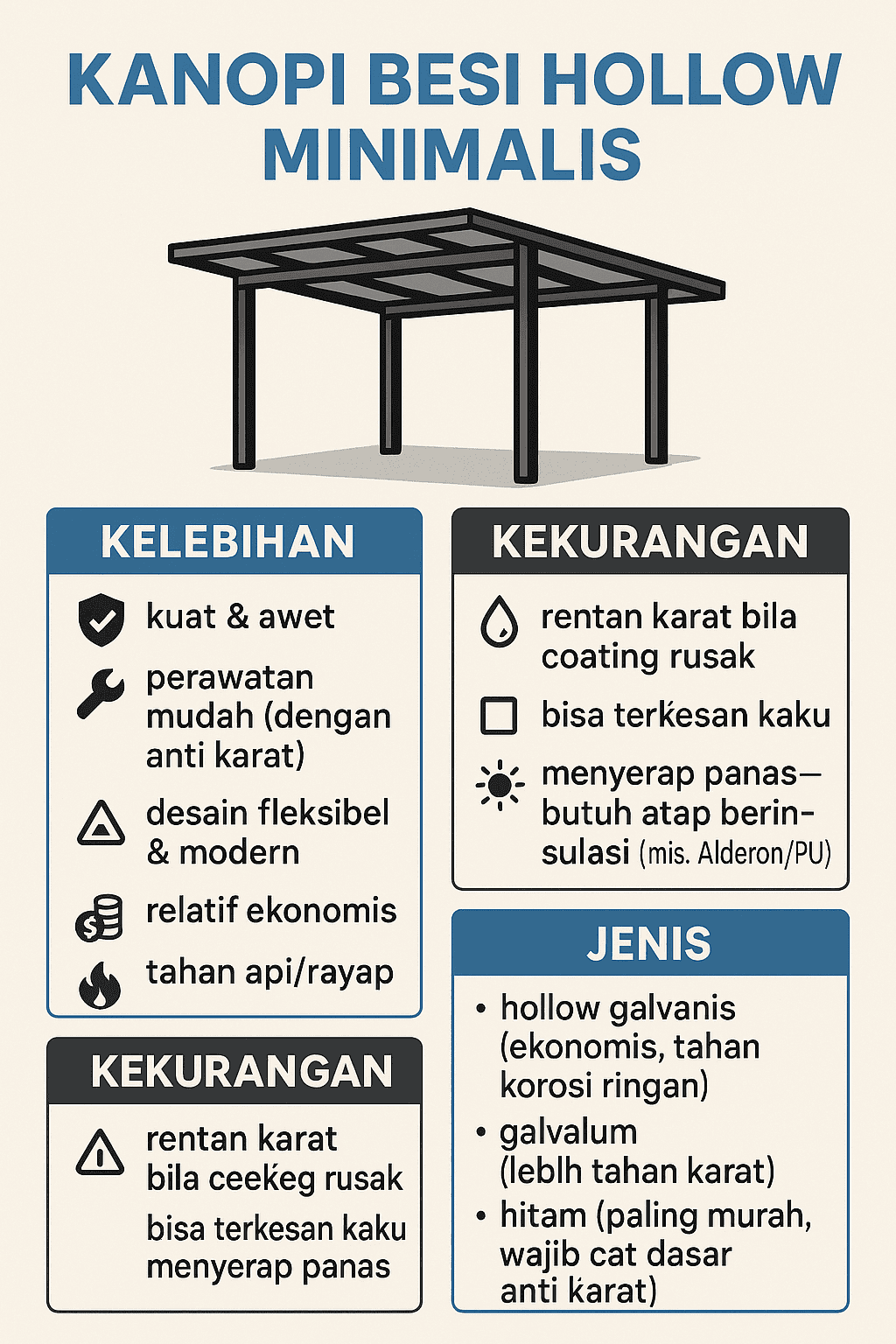 Kanopi Besi Hollow Minimalis