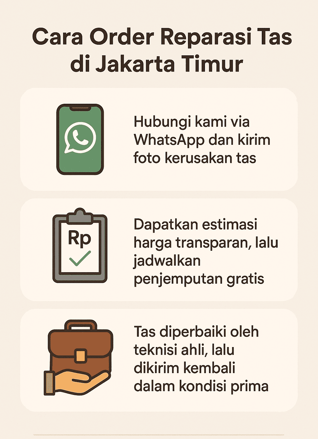 Infografik: Cara Order Reparasi Tas di Jakarta Timur