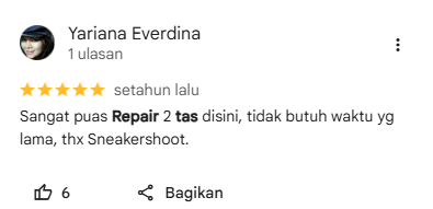 Testimoni Pelanggan Reparasi Tas di Sneakershoot