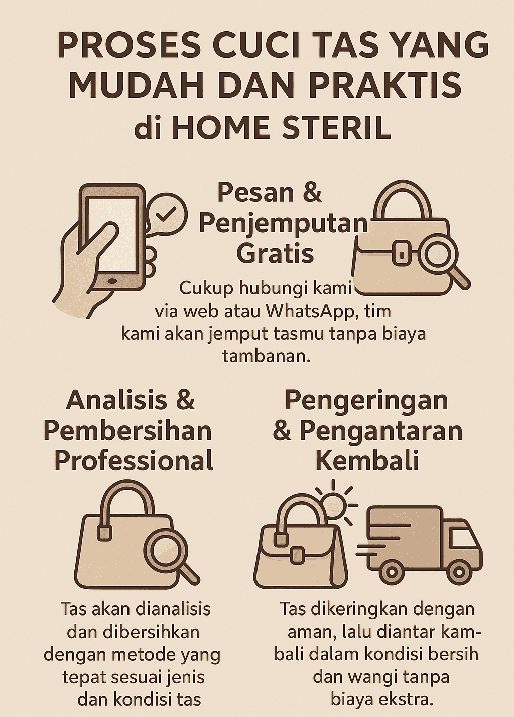 Infografik: Proses Cuci Tas yang Mudah dan Praktis di Home Steril