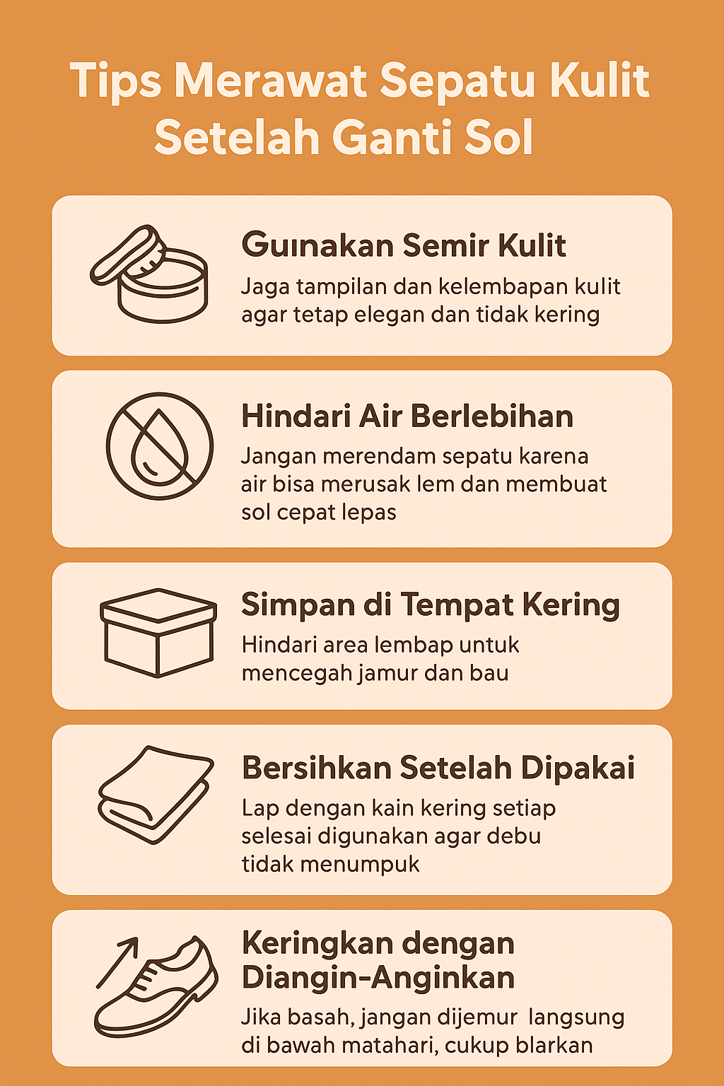 ChatGPT said: Tips Merawat Sepatu Kulit Setelah Ganti Sol