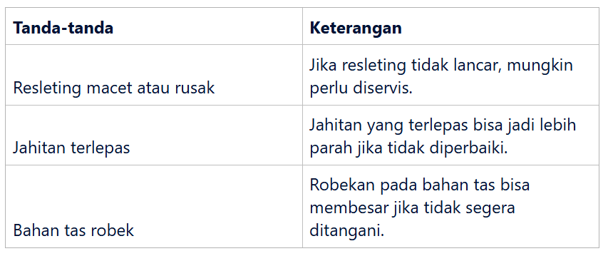 Tanda-tanda Tas Perlu Diservis Kembali