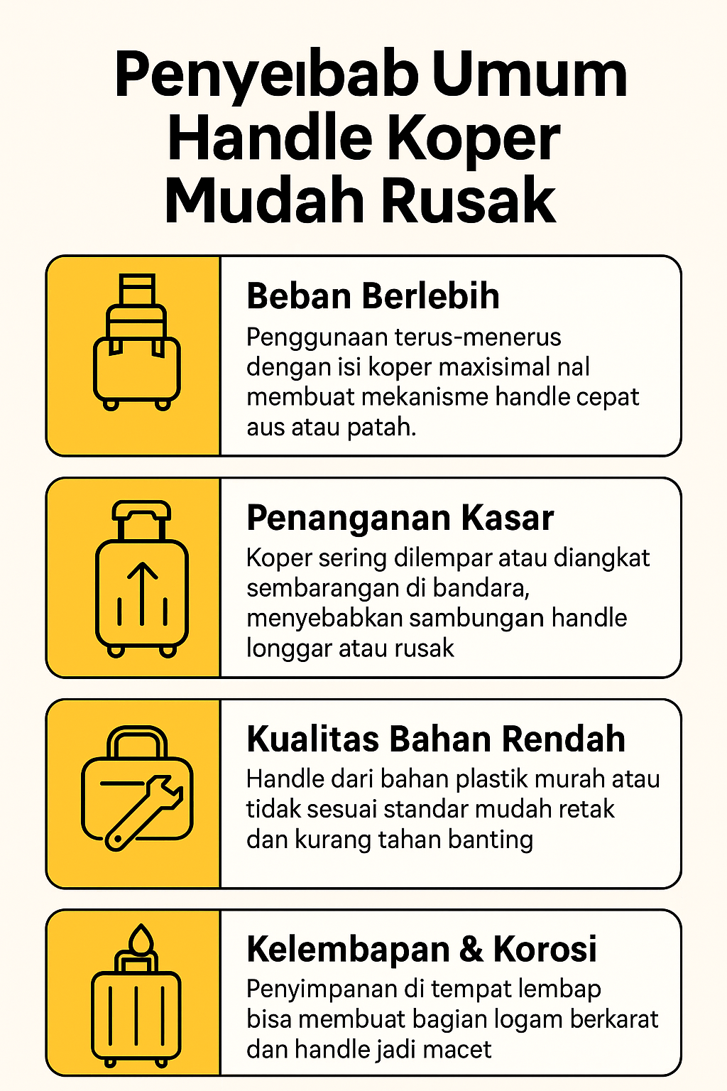 Penyebab Umum Handle Koper Mudah Rusak