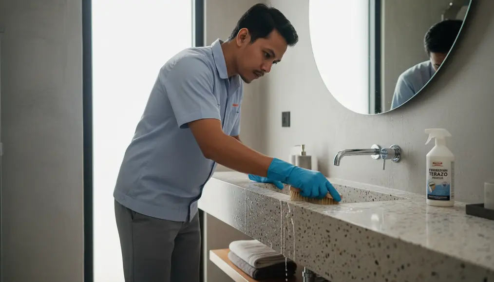 Langkah-Langkah Jitu Mengembalikan Kilap Wastafel Batu Alam / Terrazzo