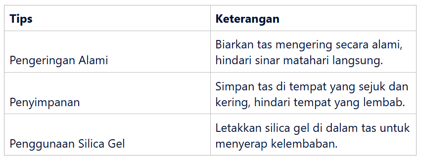 Tips mengeringkan dan menyimpan tas 