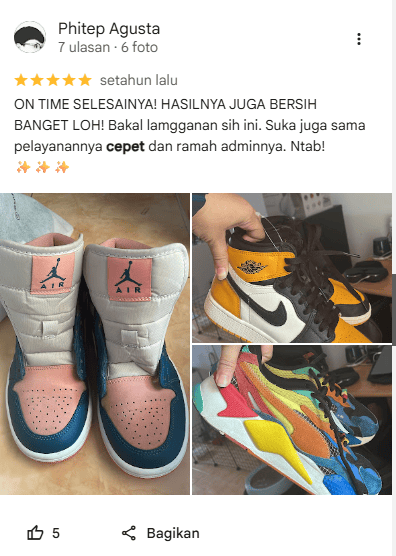Rating Pelanggan Cuci Sepatu di Home Steril