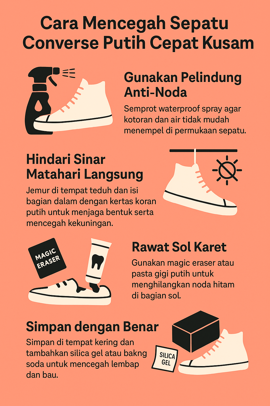 Cara Mencegah Sepatu Converse Putih Cepat Kusam
