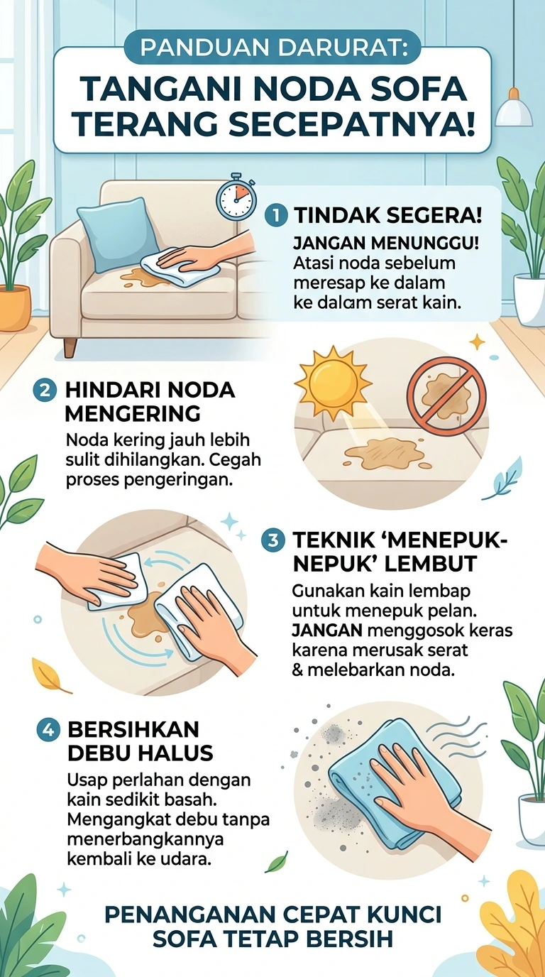 Infografik : Panduan Darurat : Tangani Noda Sofa Terang Secepatnya