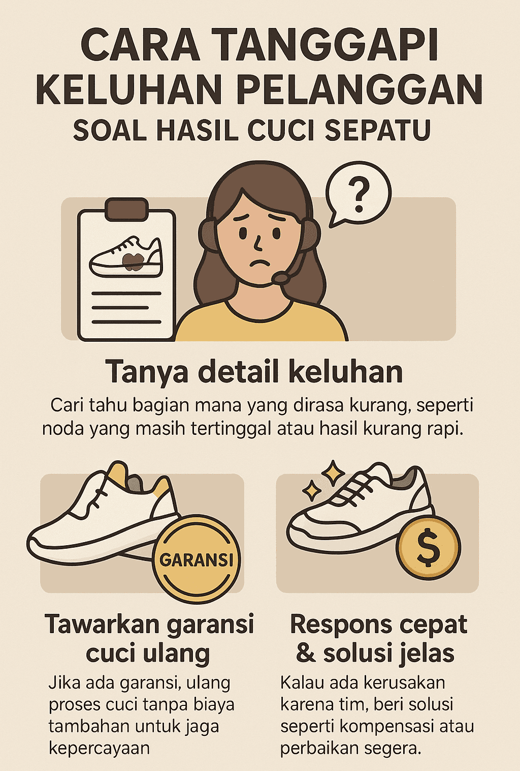 Infografik Cara Tanggapi Keluhan Pelanggan Soal Hasil Cuci Sepatu