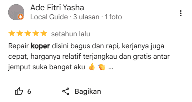 Testimoni Pelanggan Booking Layanan Reparasi Koper di Sneakershoot.id