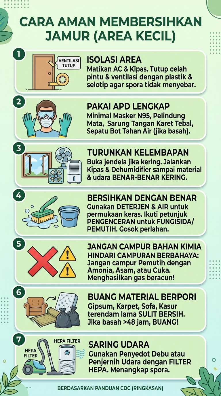 Infografik : Cara Amaan Membersihkan Jamur (Area Kecil)