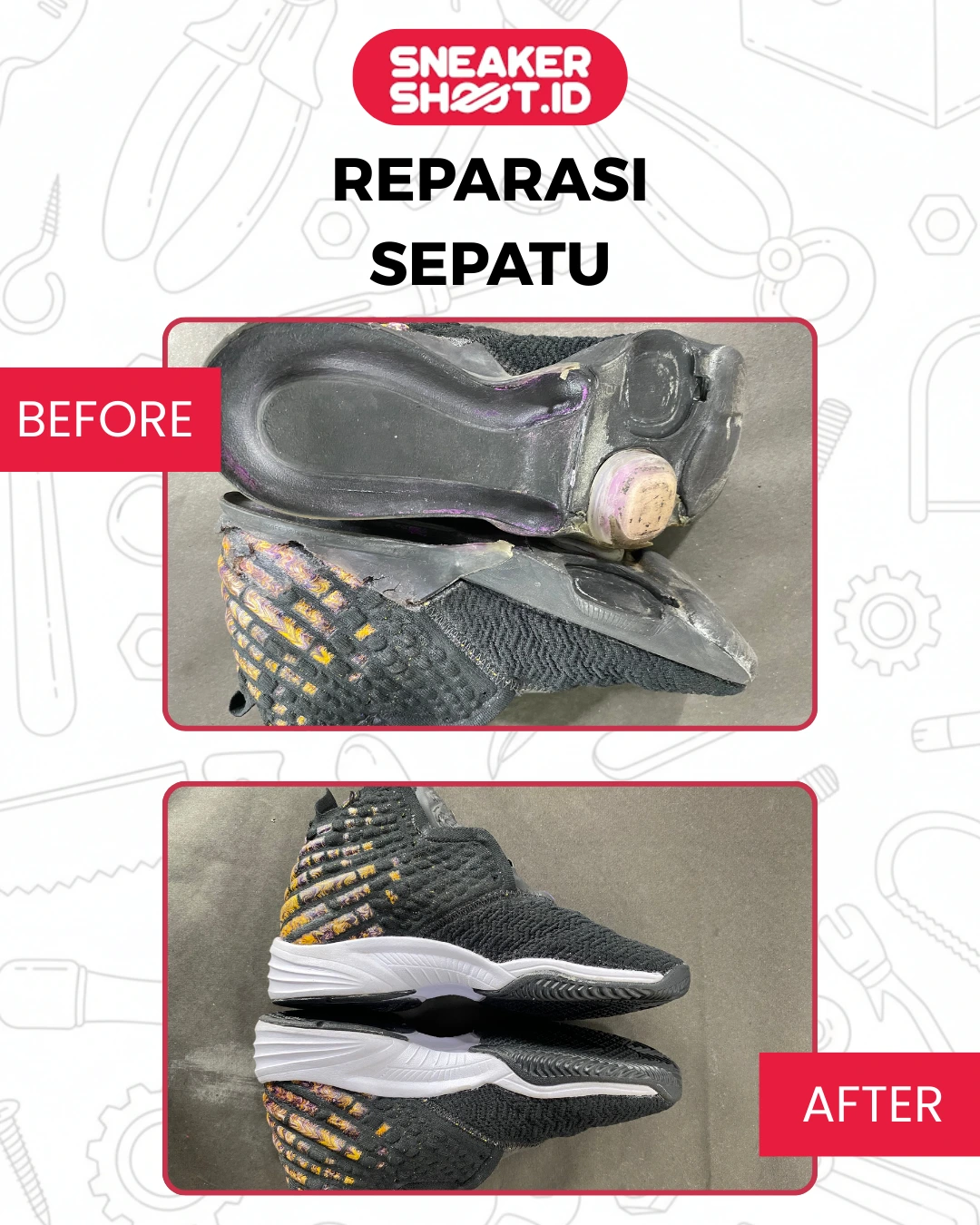 Before dan After Reparasi Sepatu di sneakershoot.id