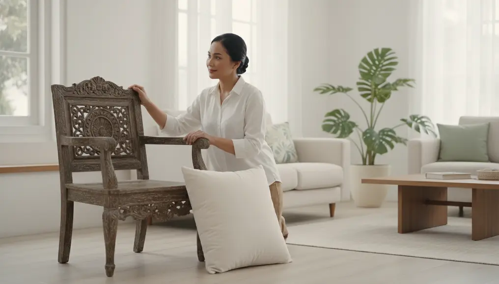 Pelestarian Kursi Tamu Jati Kuno dengan Busa Modern di Jogja