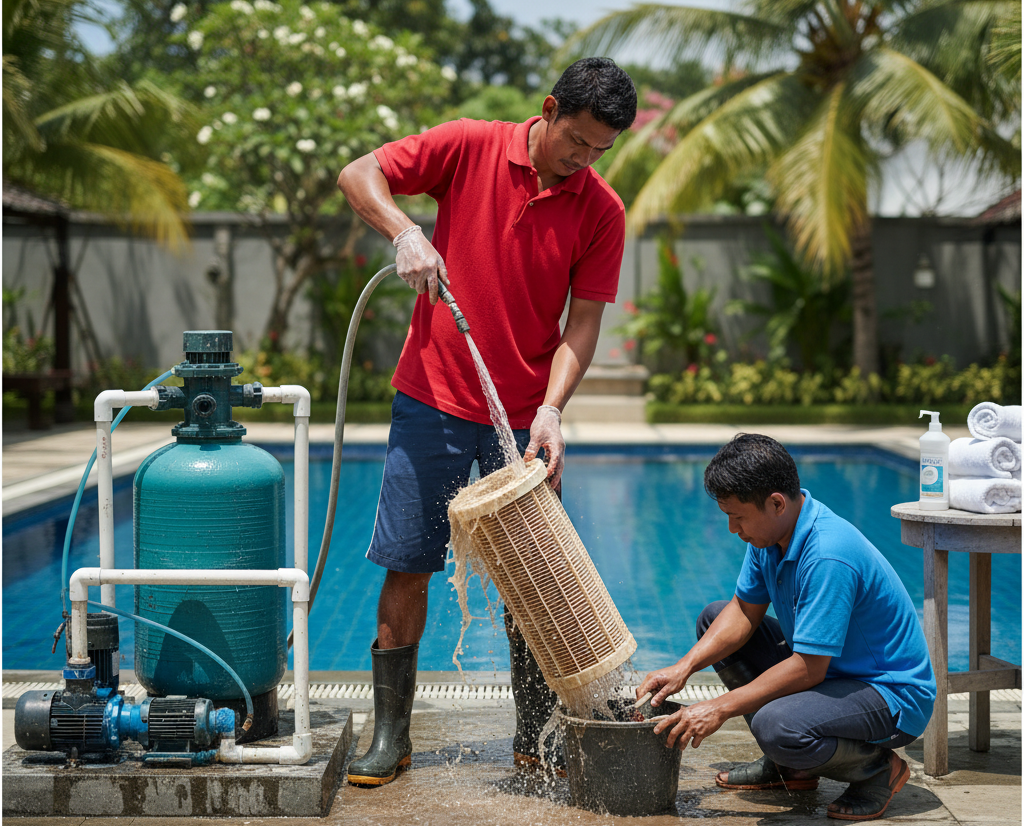 Bersihkan Filter Kolam dan Pompa Sirkulasi