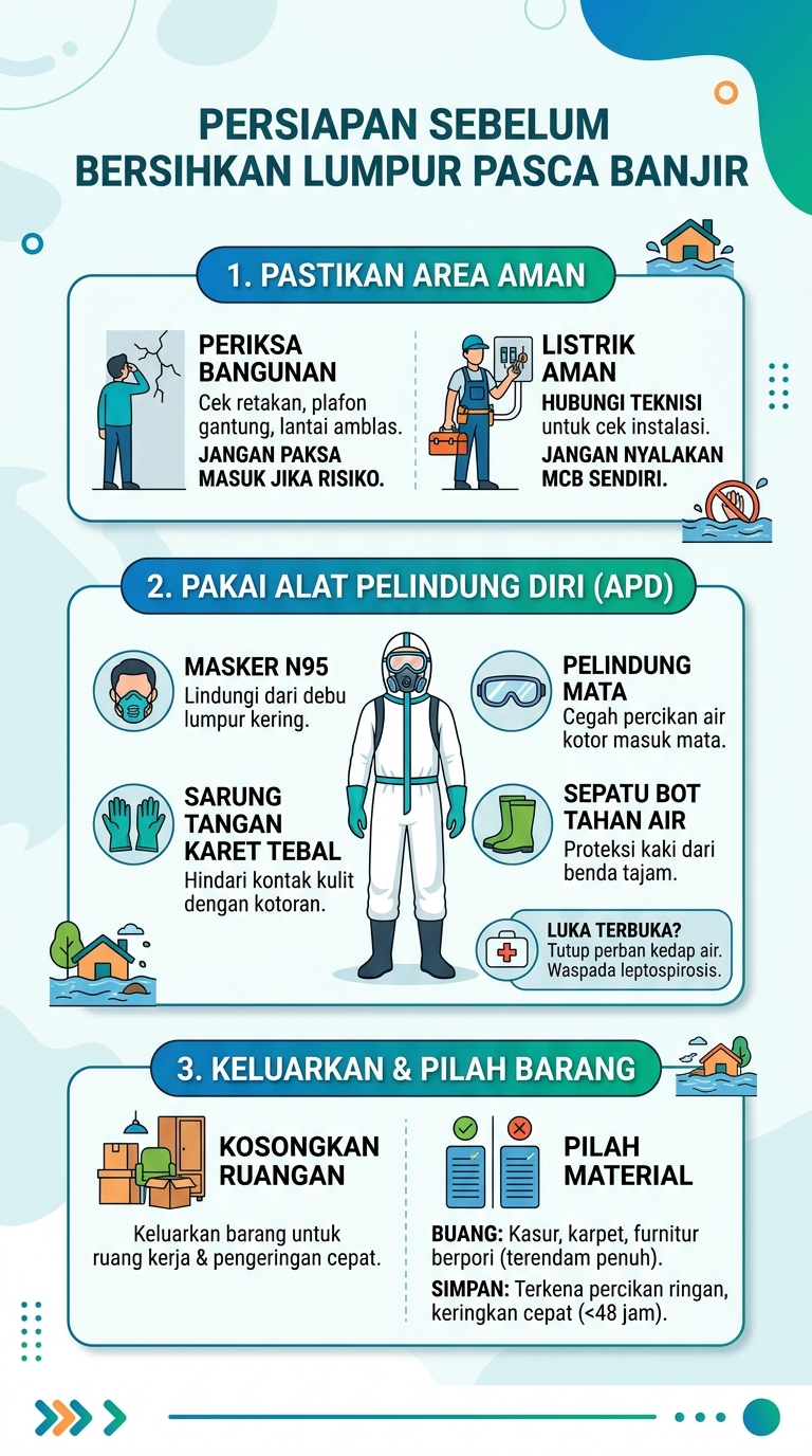 Infografik : Persiapan Sebelum Bersihkan Lumpur Pasca Banjir