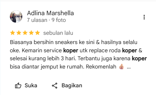Testimoni Pelanggan Benerin Koper di Sneakershoot.id