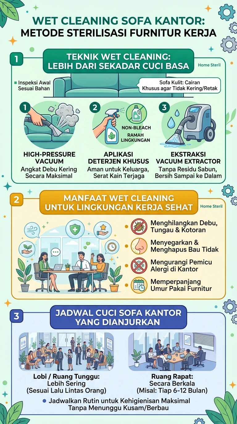Infografik : Wet Cleaning Sofa Kantor : Metode Sterilisasi Furnitur Kerja