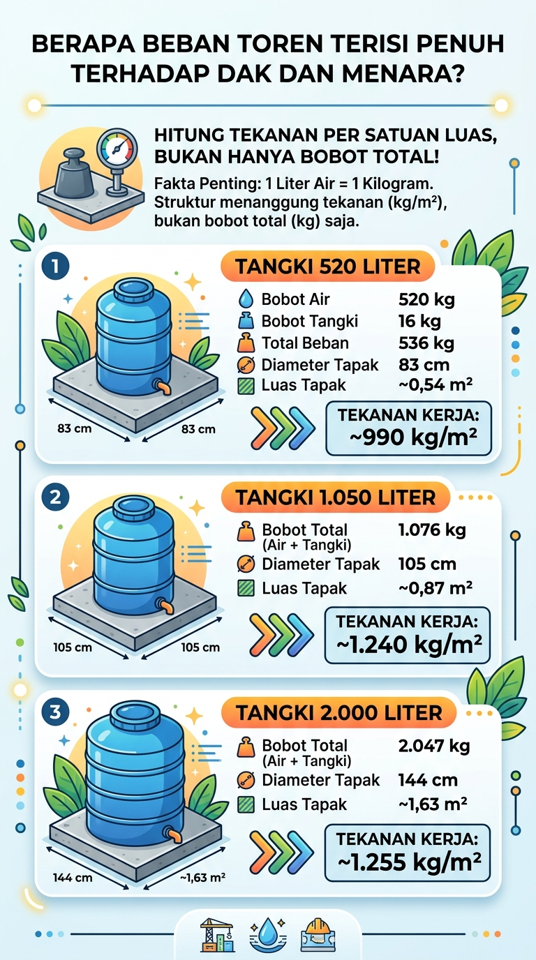 Infografik : Berapa Beban Toren Terisi Penuh Terhadap Dak dan Menara