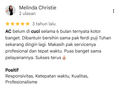 Rating Pelanggan Cuci AC Di Home Steril