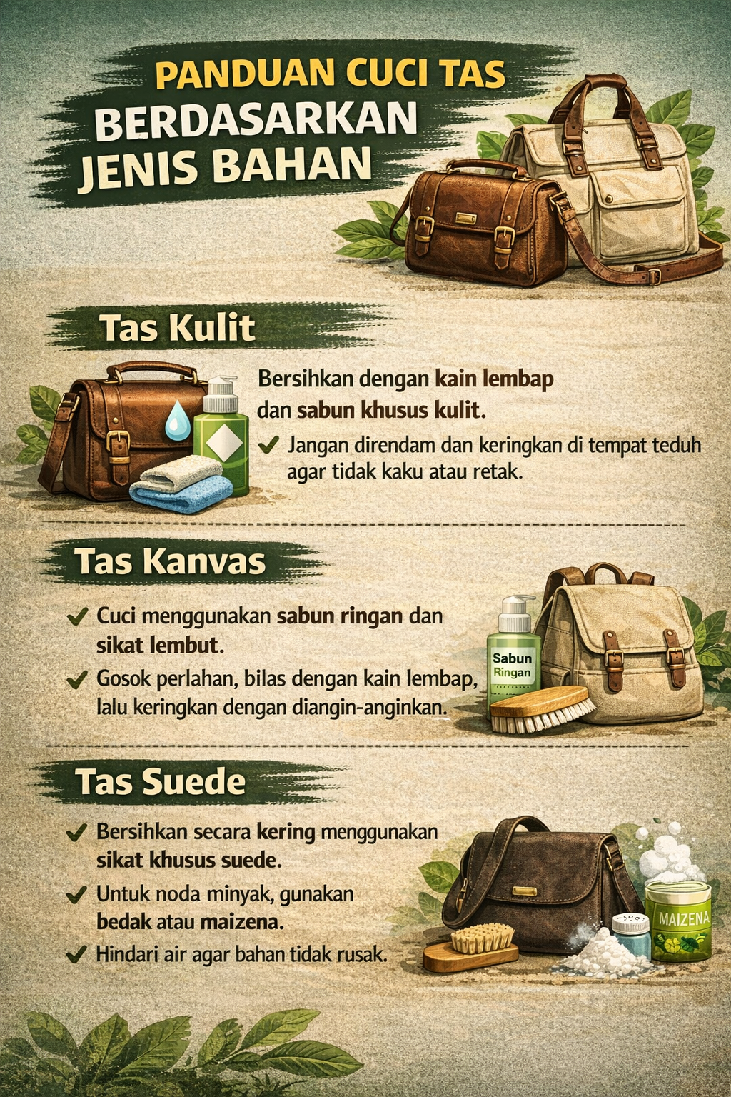 Panduan Cuci Tas Berdasarkan Jenis Bahan