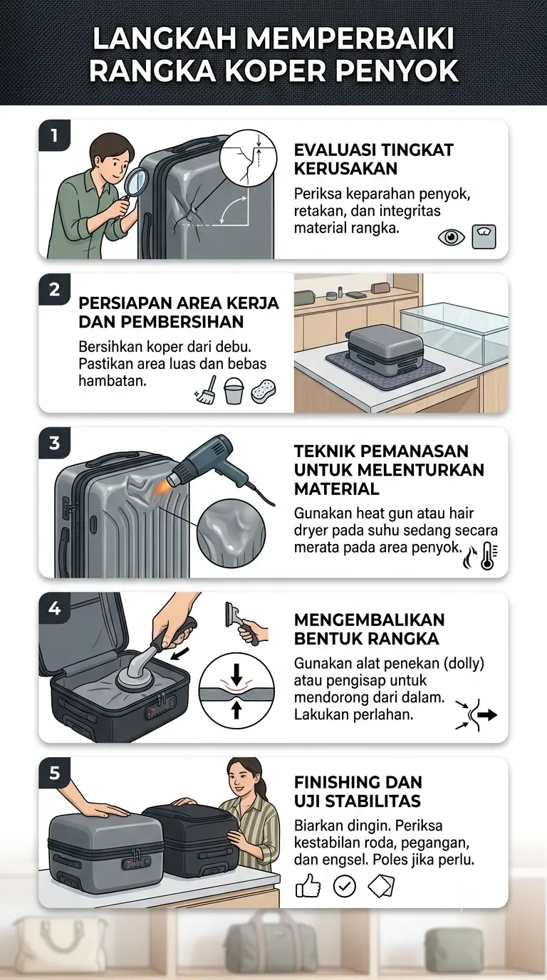 Infografik :Langkah Memperbaiki Rangka Koper Penyok